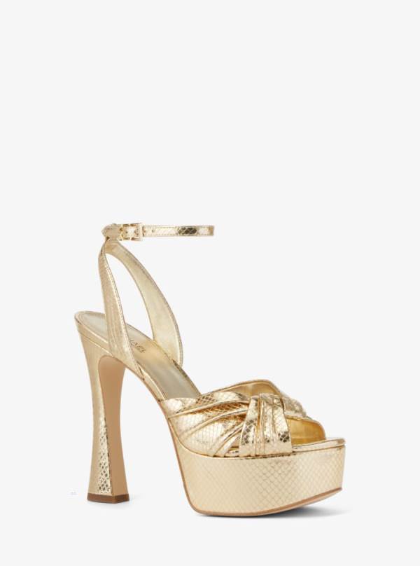 Damske Sandále Michael Kors Selena Metallic Snake Embossed Leather Platform Zlate - Topanky Michael Kors Nejlevnejsi | DNTQB-9703